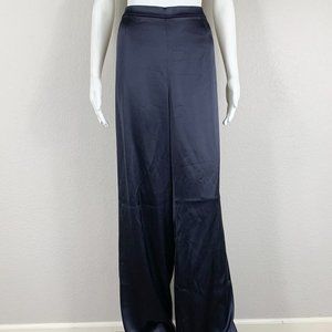 ST. JOHN Liquid Satin Kate Pants Navy Blue Unhemmed Size 12 NWOT